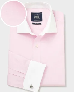 Pink Slim Fit Cotton End-On-End Poplin Winchester Formal Shirt - Double Cuff
