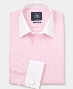 Pink Textured Cotton Puppytooth Classic Fit Winchester Formal Shirt - Double Cuff