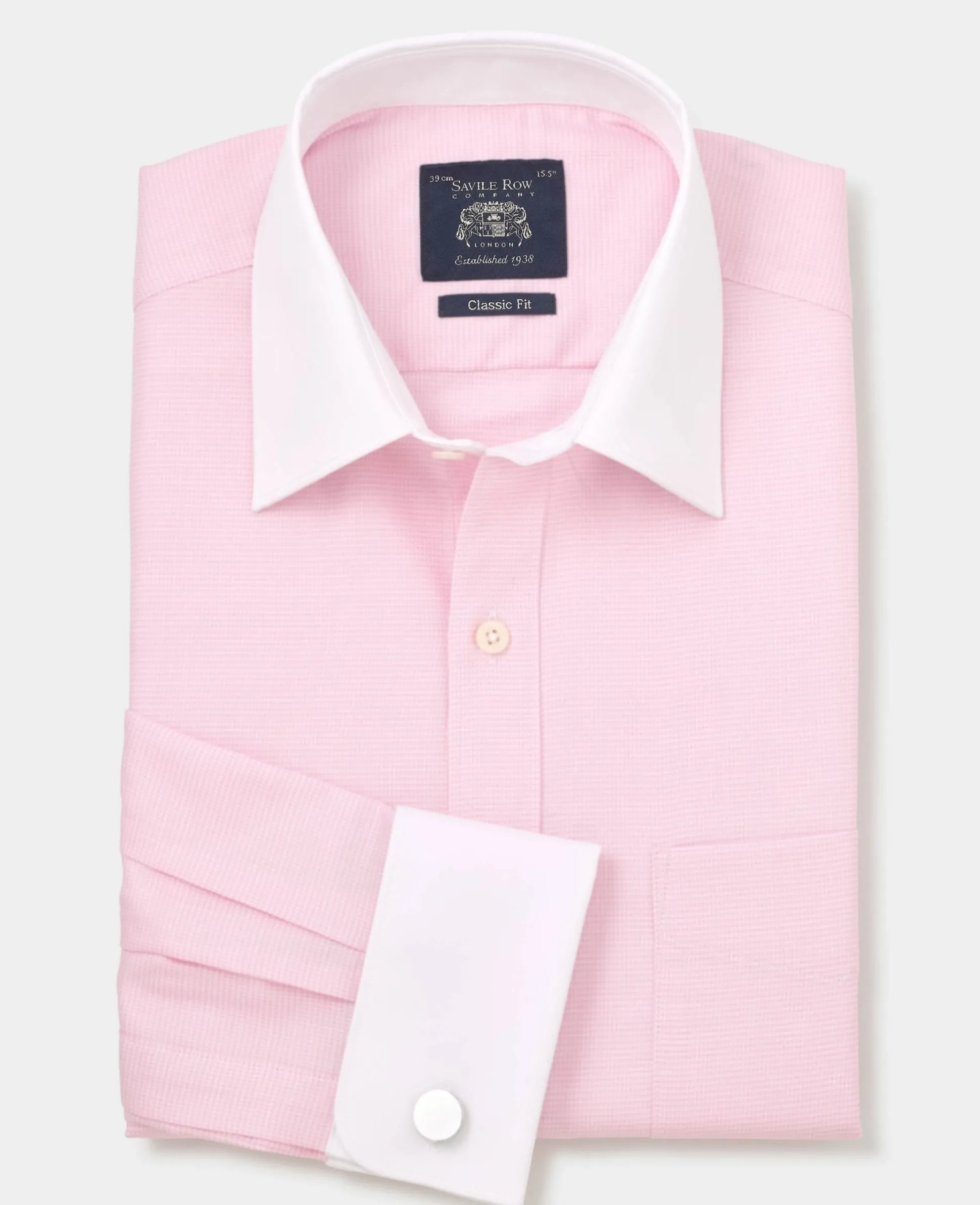 Pink Textured Cotton Puppytooth Classic Fit Winchester Formal Shirt - Double Cuff