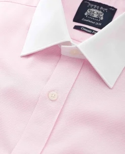 Pink Textured Cotton Puppytooth Classic Fit Winchester Formal Shirt - Double Cuff