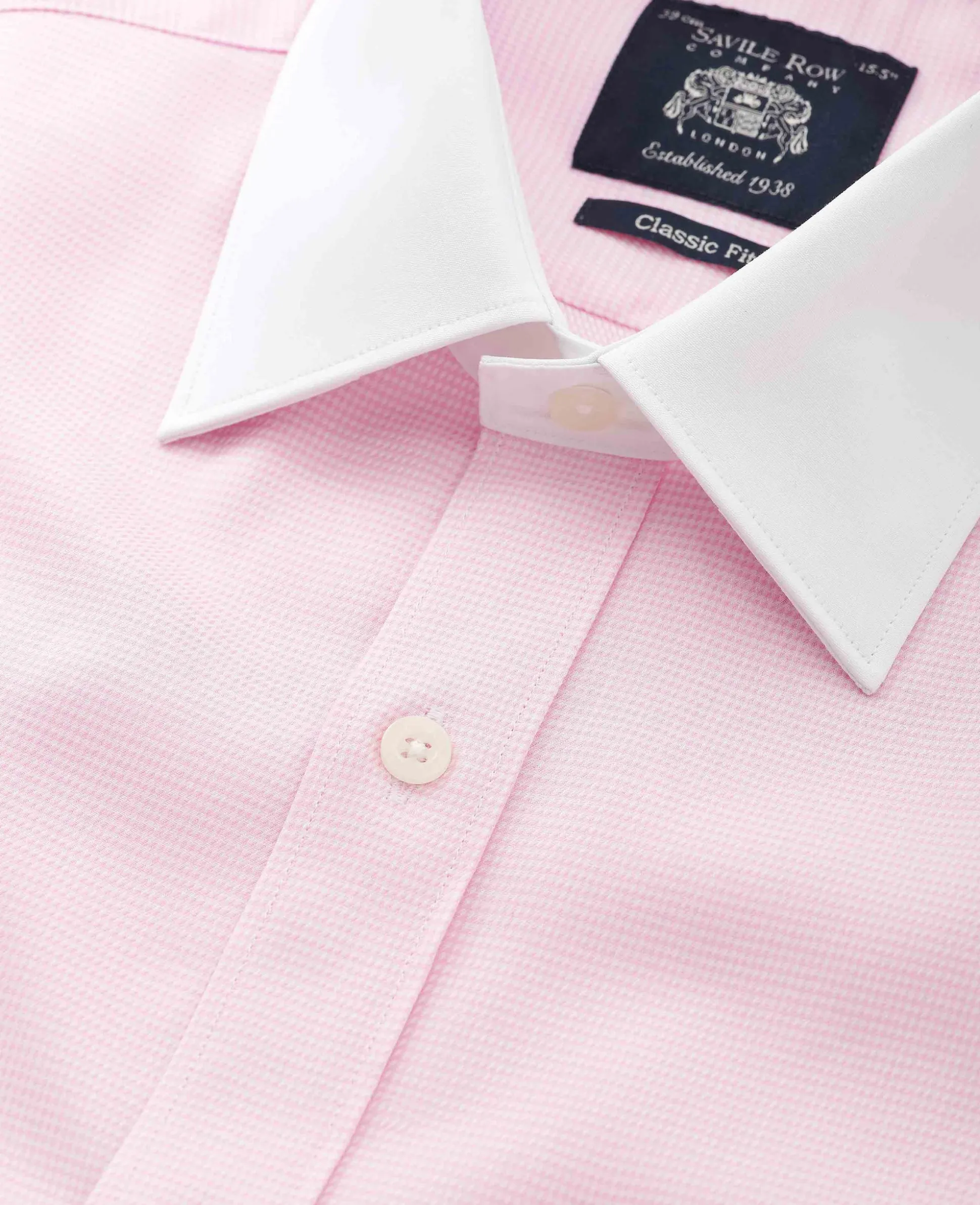 Pink Textured Cotton Puppytooth Classic Fit Winchester Formal Shirt - Double Cuff