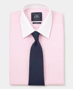 Pink Textured Cotton Puppytooth Classic Fit Winchester Formal Shirt - Double Cuff