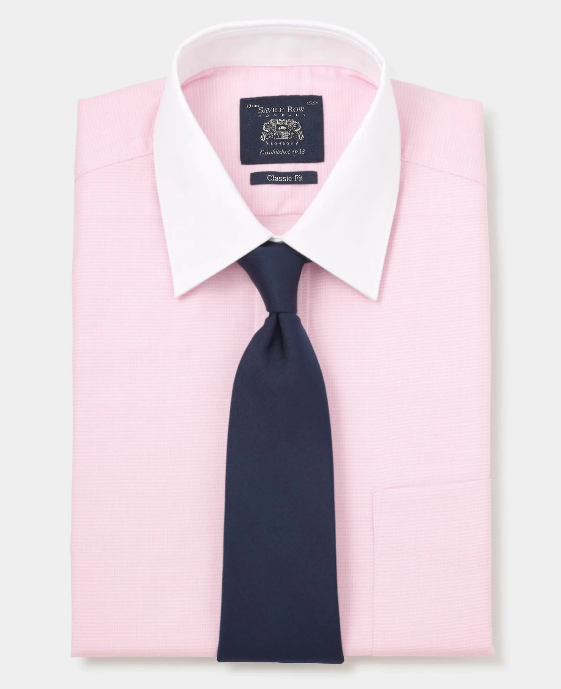Pink Textured Cotton Puppytooth Classic Fit Winchester Formal Shirt - Double Cuff