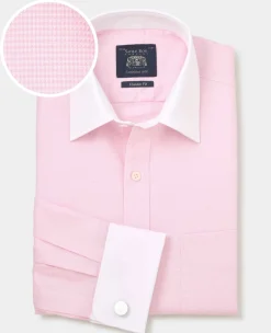 Pink Textured Cotton Puppytooth Classic Fit Winchester Formal Shirt - Double Cuff