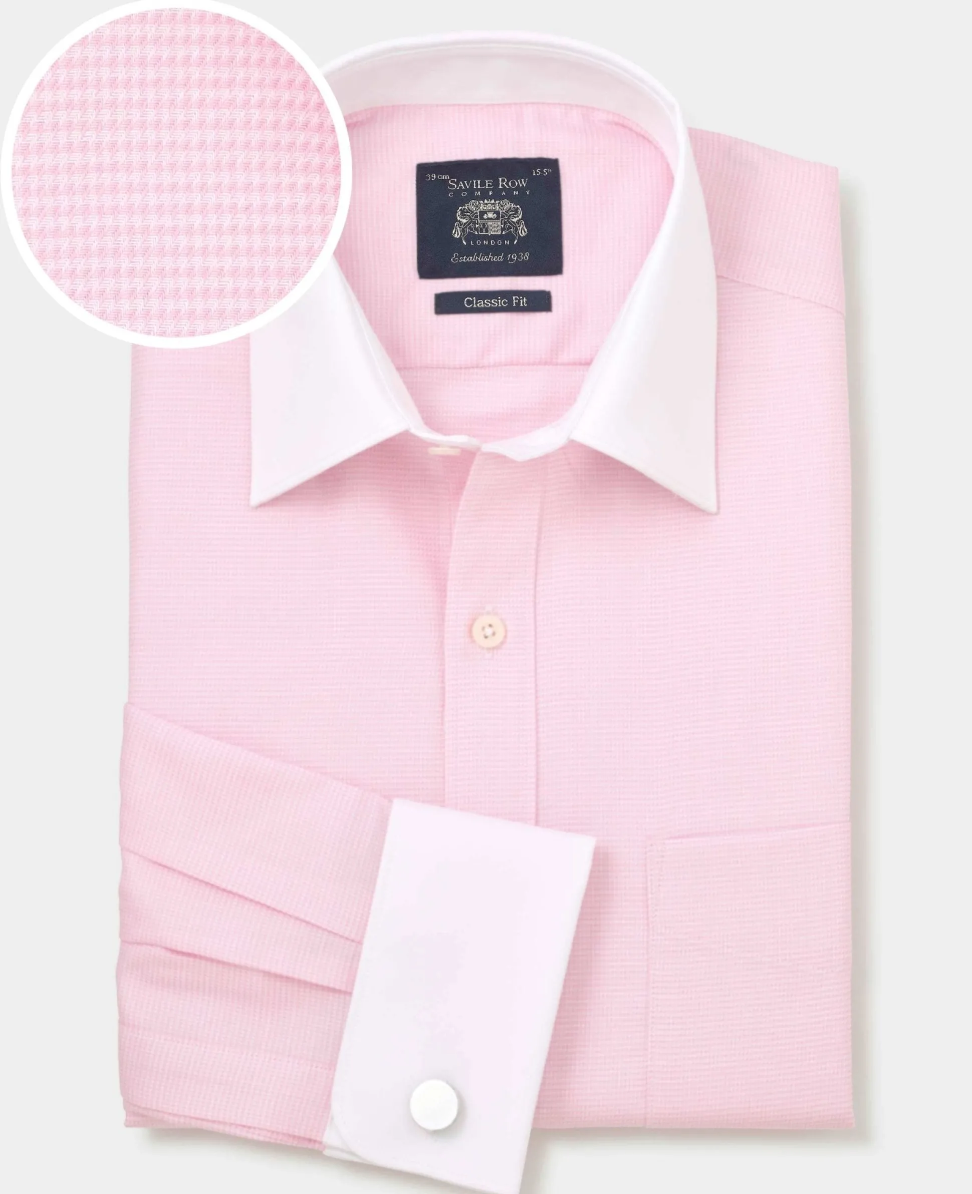 Pink Textured Cotton Puppytooth Classic Fit Winchester Formal Shirt - Double Cuff