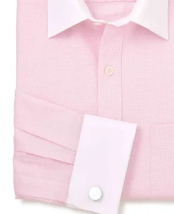 Pink Textured Cotton Puppytooth Classic Fit Winchester Formal Shirt - Double Cuff