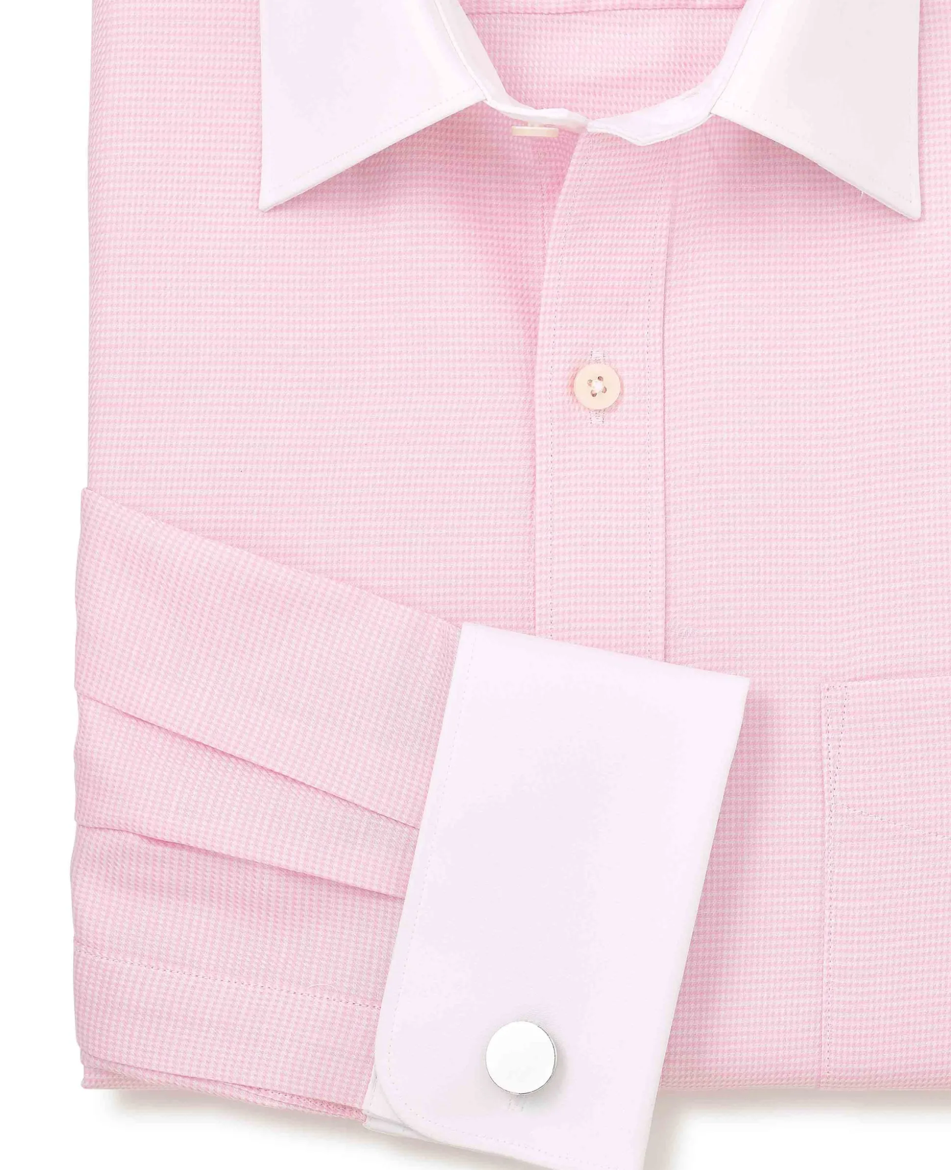 Pink Textured Cotton Puppytooth Classic Fit Winchester Formal Shirt - Double Cuff