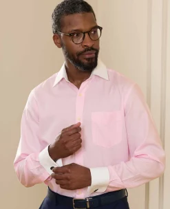 Pink Textured Cotton Puppytooth Classic Fit Winchester Formal Shirt - Double Cuff