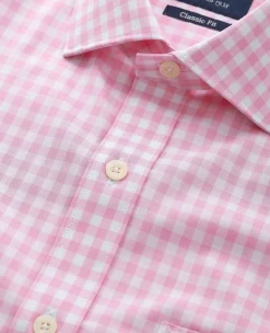 Pink White Cotton Gingham Check Classic Fit Formal Shirt - Single Cuff