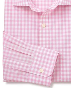 Pink White Cotton Gingham Check Classic Fit Formal Shirt - Single Cuff