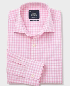 Pink White Cotton Gingham Check Classic Fit Formal Shirt - Single Cuff