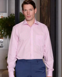 Pink White Cotton Gingham Check Classic Fit Formal Shirt - Single Cuff