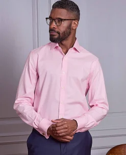 Pink White Cotton Prince of Wales Check Slim Fit Formal Shirt - Double Cuff