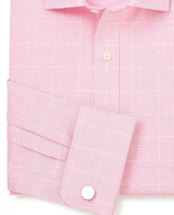 Pink White Cotton Prince of Wales Check Slim Fit Formal Shirt - Double Cuff