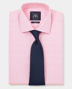 Pink White Cotton Prince of Wales Check Slim Fit Formal Shirt - Double Cuff