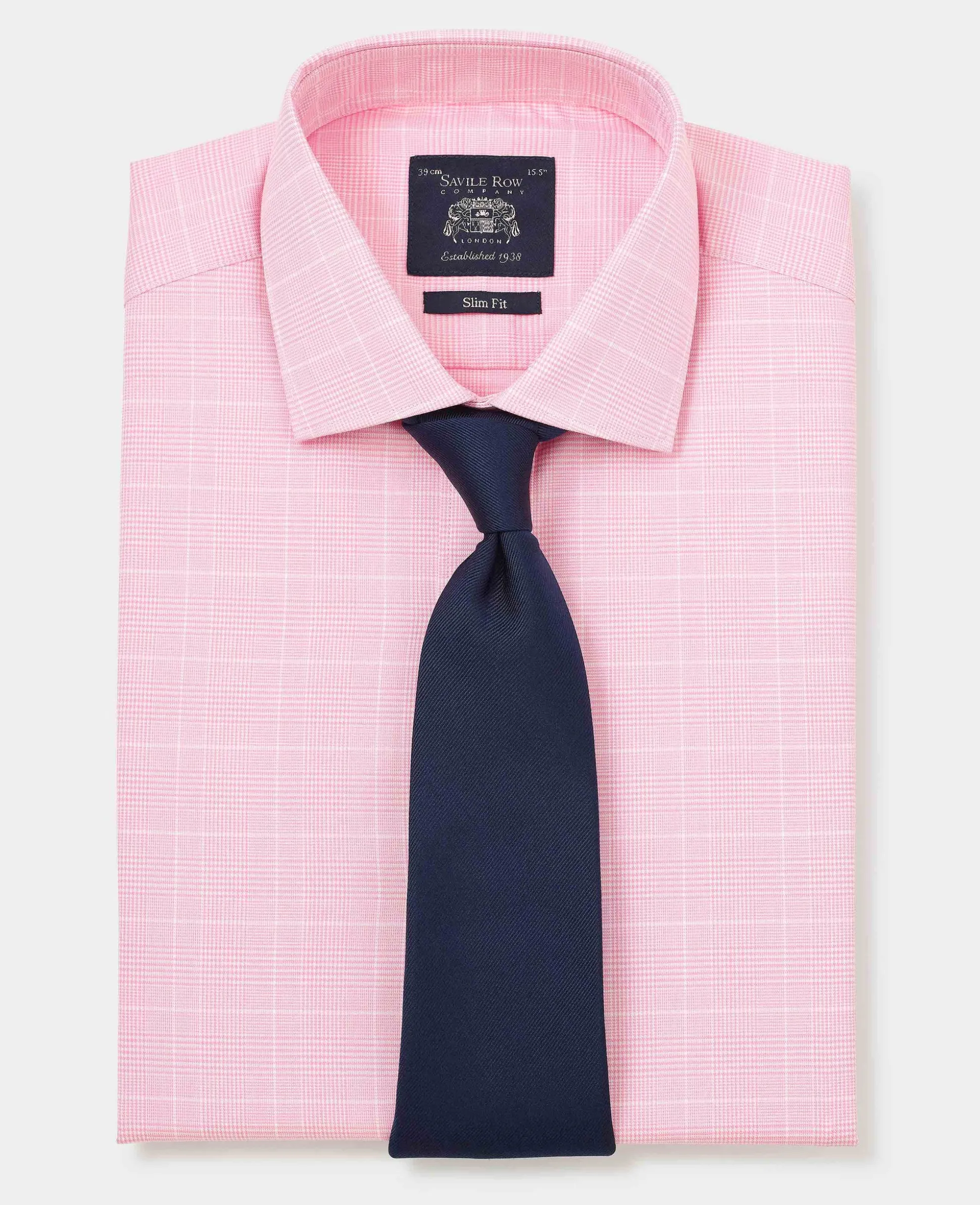 Pink White Cotton Prince of Wales Check Slim Fit Formal Shirt - Double Cuff