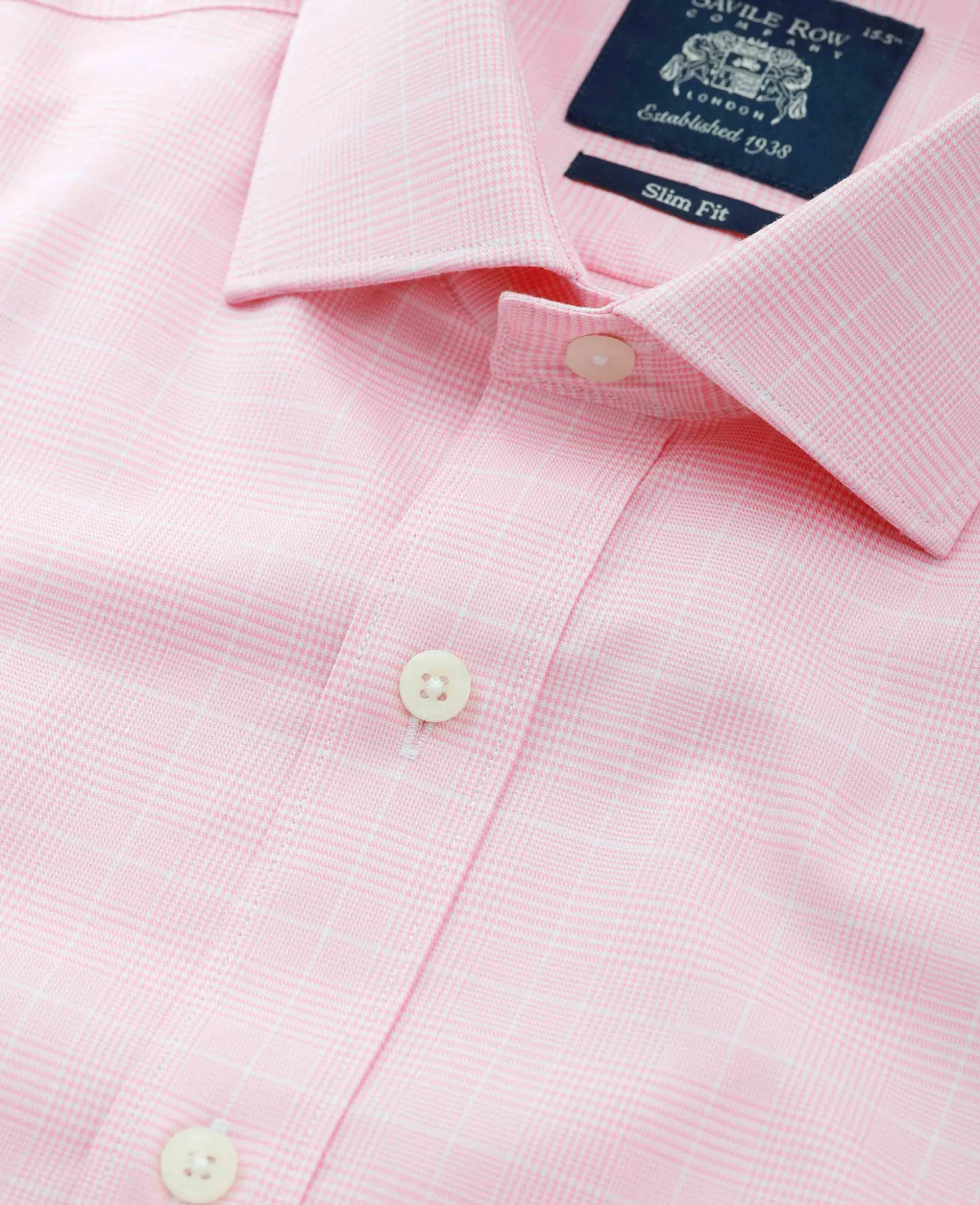Pink White Cotton Prince of Wales Check Slim Fit Formal Shirt - Double Cuff