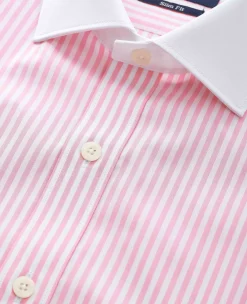 Pink White Cotton Striped Slim Fit Winchester Formal Shirt - Double Cuff