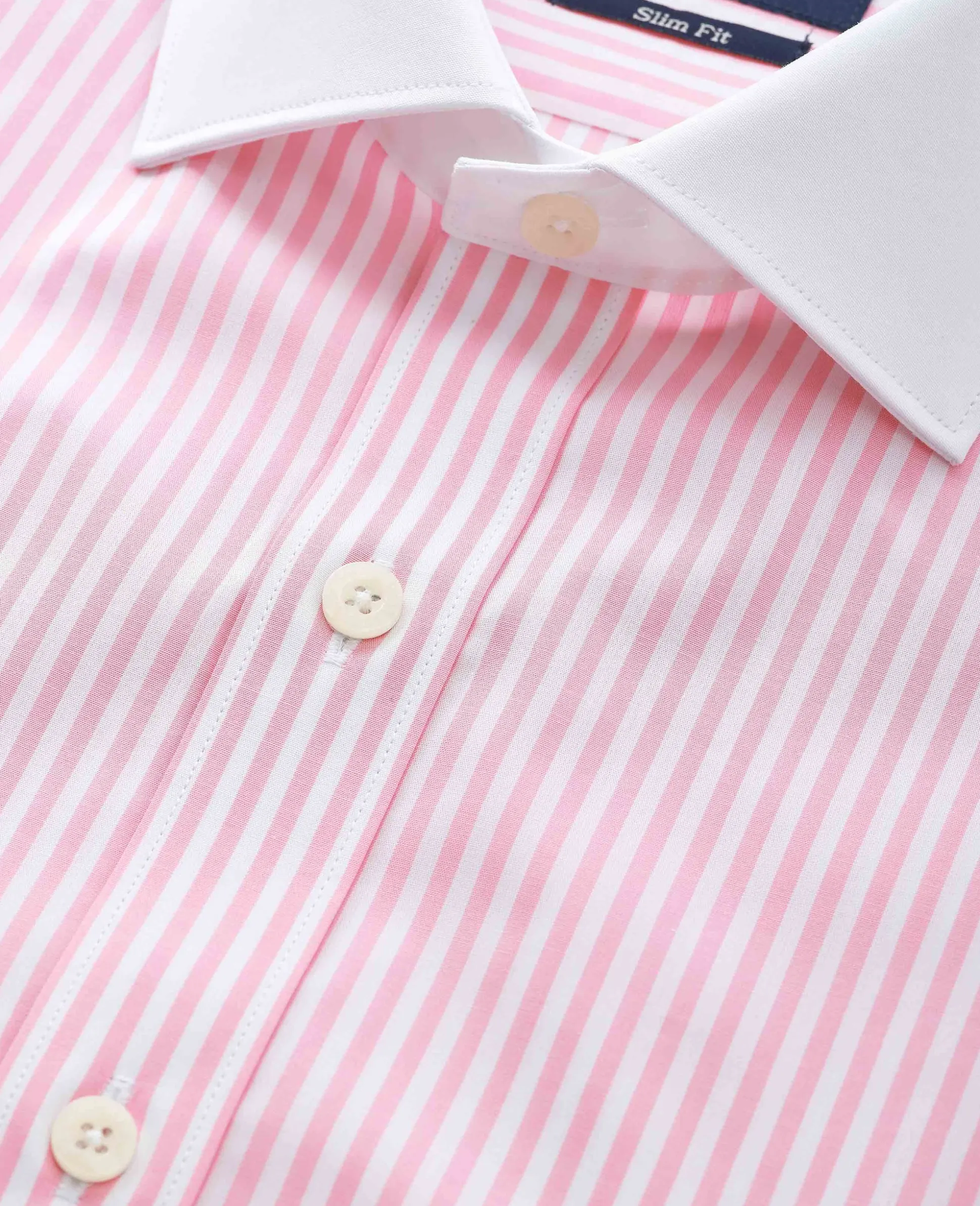 Pink White Cotton Striped Slim Fit Winchester Formal Shirt - Double Cuff