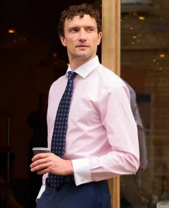 Pink White Cotton Striped Slim Fit Winchester Formal Shirt - Double Cuff