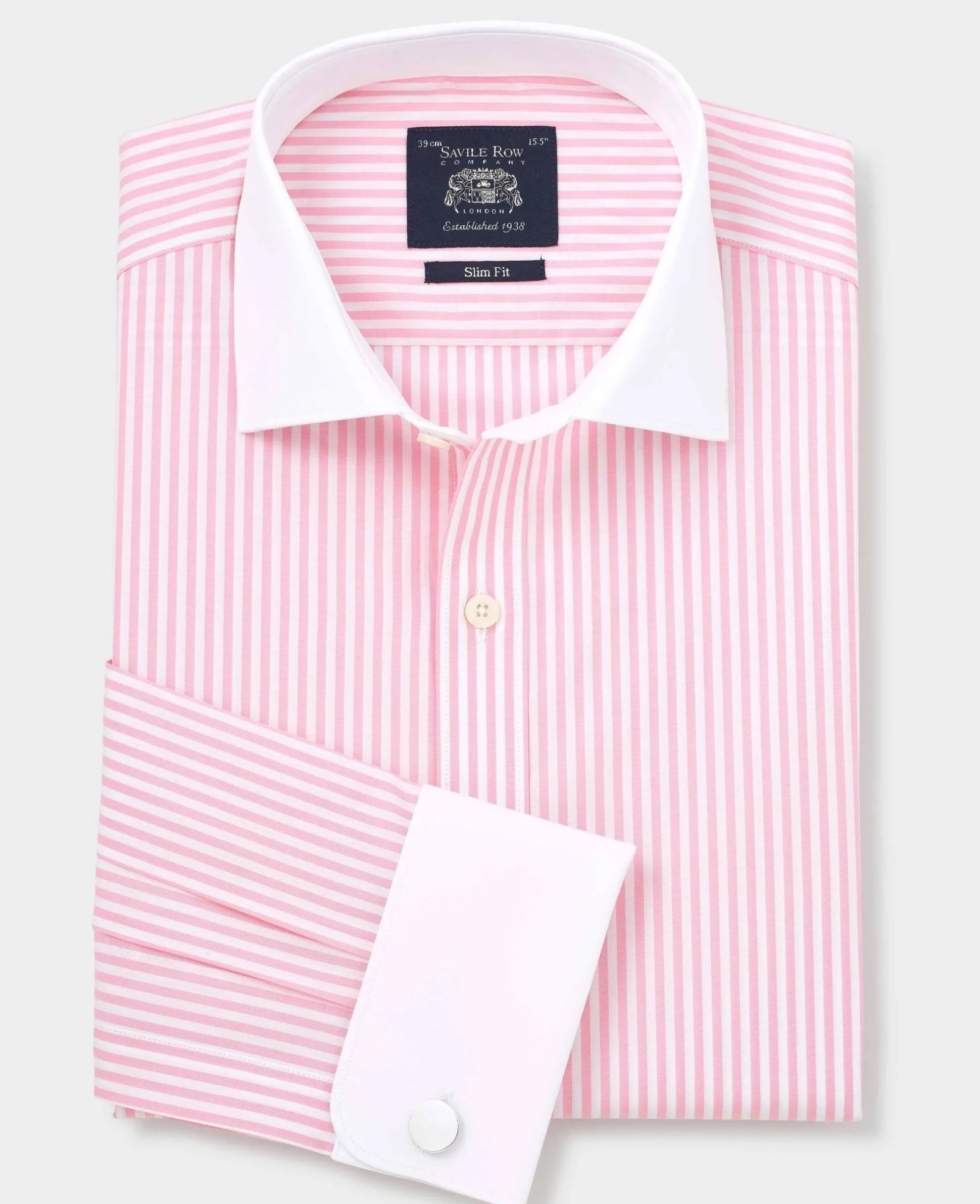 Pink White Cotton Striped Slim Fit Winchester Formal Shirt - Double Cuff