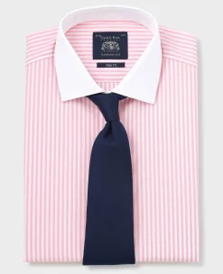 Pink White Cotton Striped Slim Fit Winchester Formal Shirt - Double Cuff