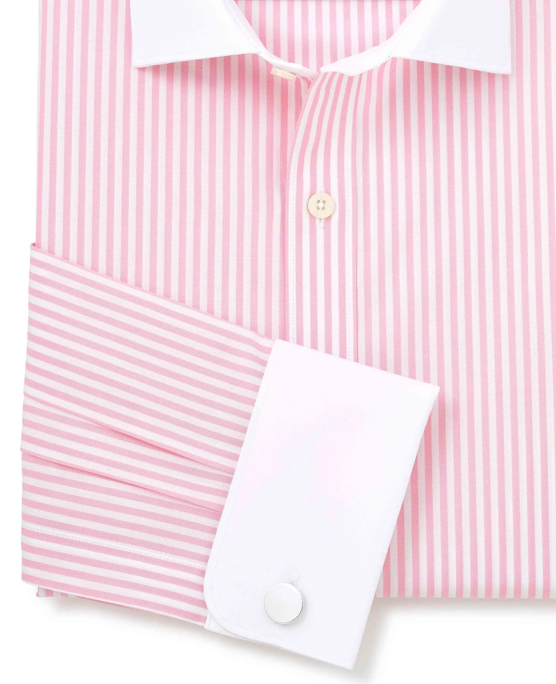 Pink White Cotton Striped Slim Fit Winchester Formal Shirt - Double Cuff