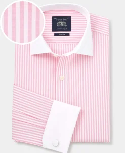 Pink White Cotton Striped Slim Fit Winchester Formal Shirt - Double Cuff