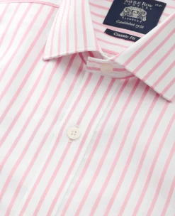 Pink White Stripe Cotton Classic Fit Formal Shirt - Single Cuff