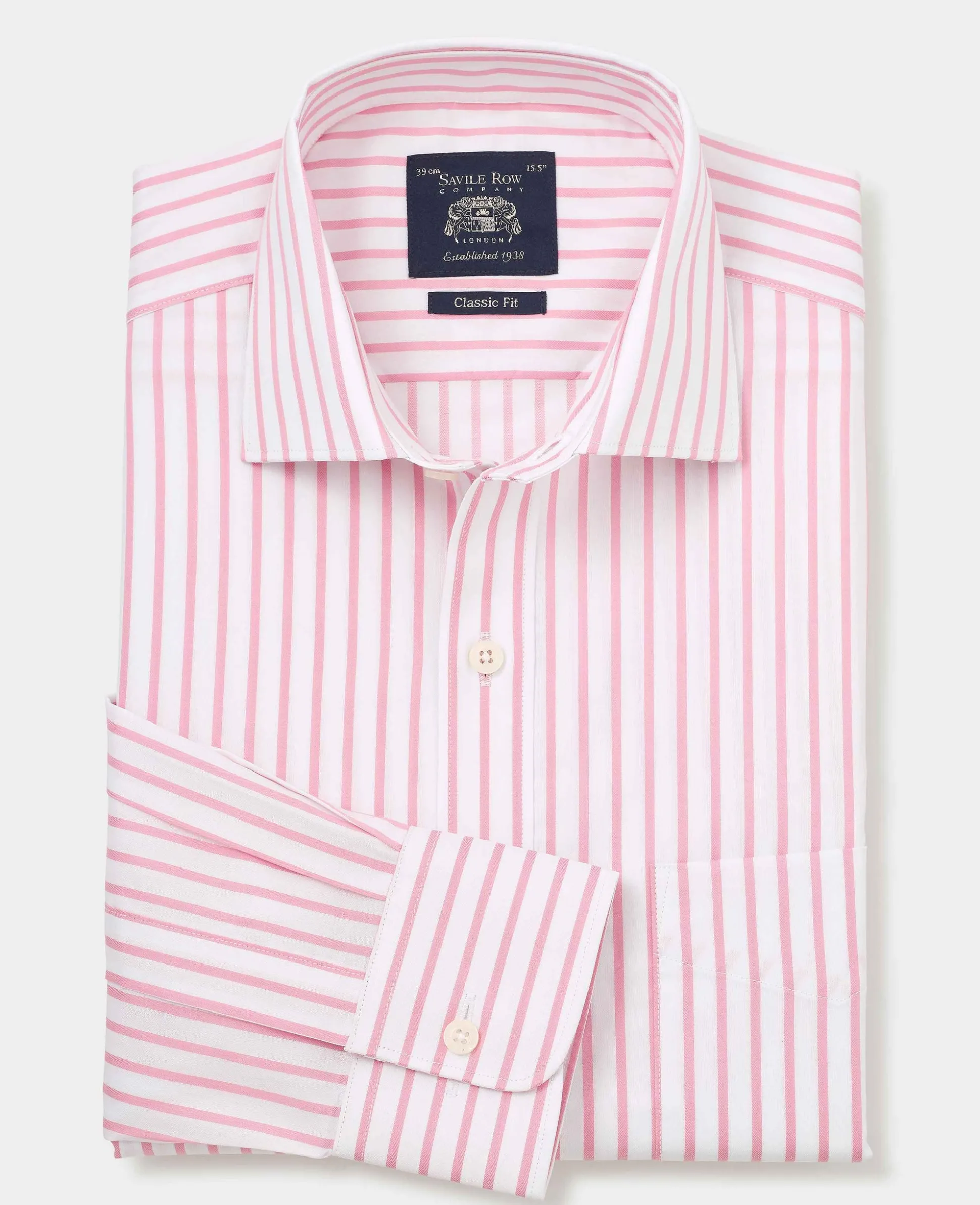 Pink White Stripe Cotton Classic Fit Formal Shirt - Single Cuff