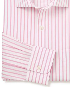 Pink White Stripe Cotton Classic Fit Formal Shirt - Single Cuff