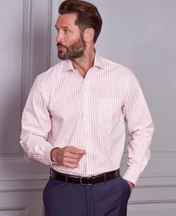 Pink White Stripe Cotton Classic Fit Formal Shirt - Single Cuff