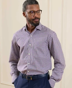 Purple Cotton Poplin Gingham Check Classic Fit Formal Shirt - Single Cuff