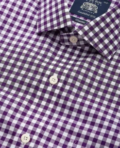 Purple Cotton Poplin Gingham Check Classic Fit Formal Shirt - Single Cuff
