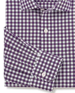Purple Cotton Poplin Gingham Check Classic Fit Formal Shirt - Single Cuff