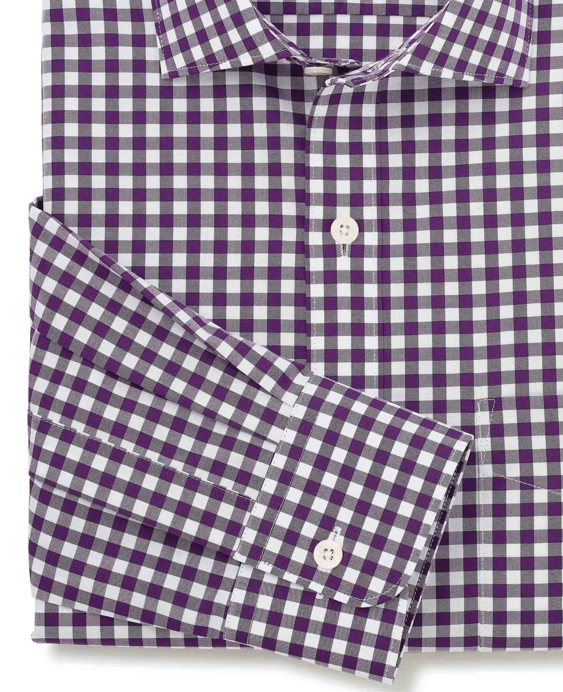 Purple Cotton Poplin Gingham Check Classic Fit Formal Shirt - Single Cuff