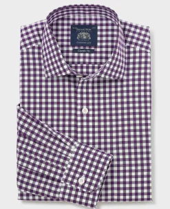 Purple Cotton Poplin Gingham Check Classic Fit Formal Shirt - Single Cuff