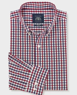 Red Blue Poplin Gingham Check Slim Fit Casual Shirt