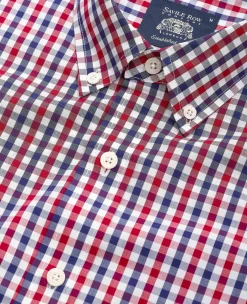 Red Blue Poplin Gingham Check Slim Fit Casual Shirt