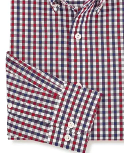 Red Blue Poplin Gingham Check Slim Fit Casual Shirt