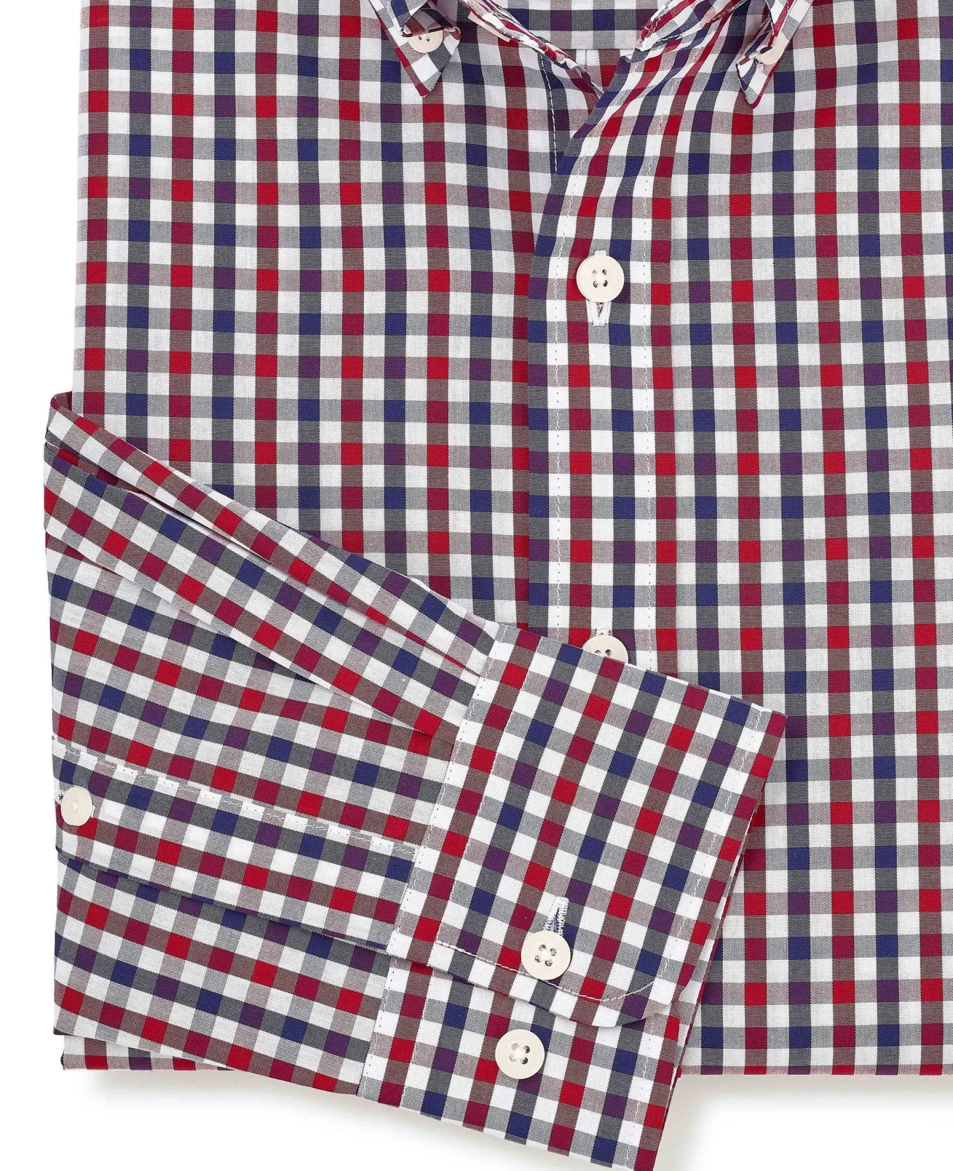 Red Blue Poplin Gingham Check Slim Fit Casual Shirt