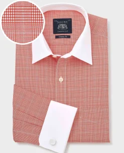 Red Cotton Prince of Wales Check Classic Fit Winchester Formal Shirt - Double Cuff