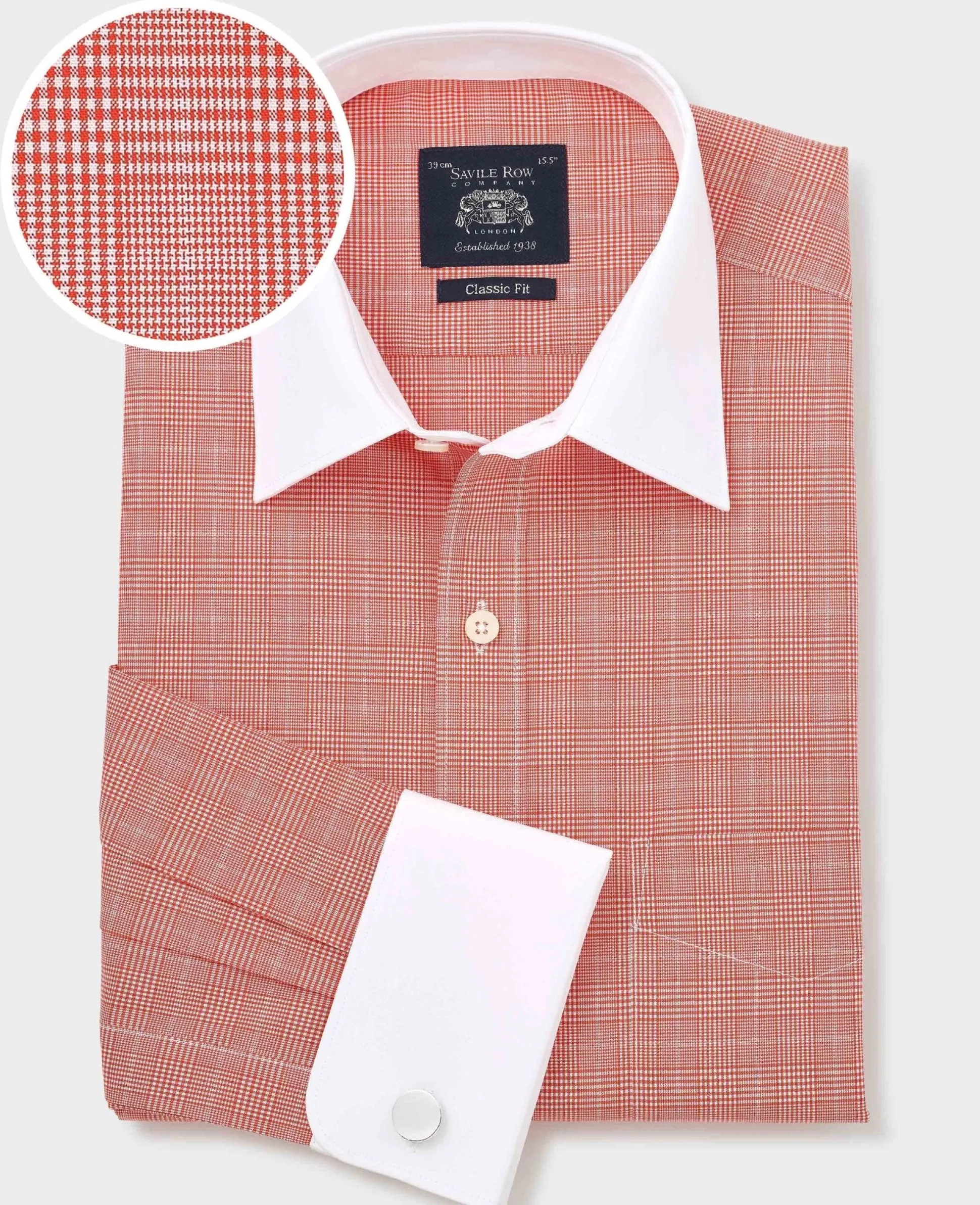 Red Cotton Prince of Wales Check Classic Fit Winchester Formal Shirt - Double Cuff