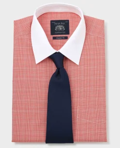 Red Cotton Prince of Wales Check Classic Fit Winchester Formal Shirt - Double Cuff