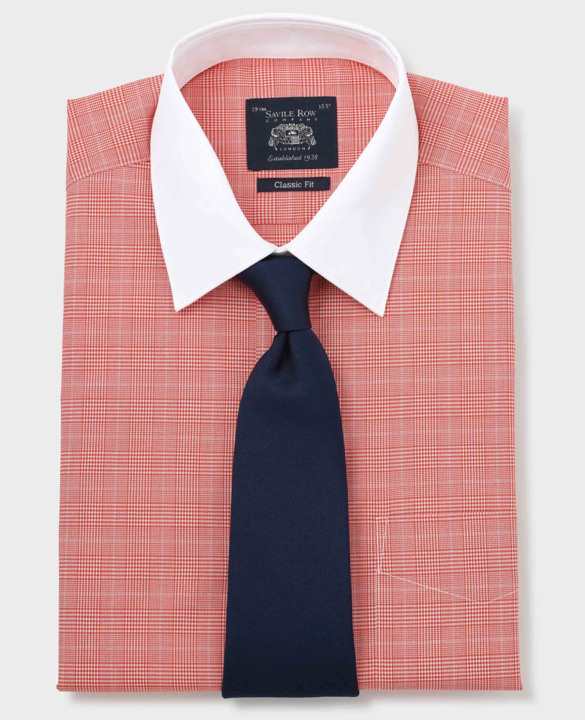 Red Cotton Prince of Wales Check Classic Fit Winchester Formal Shirt - Double Cuff