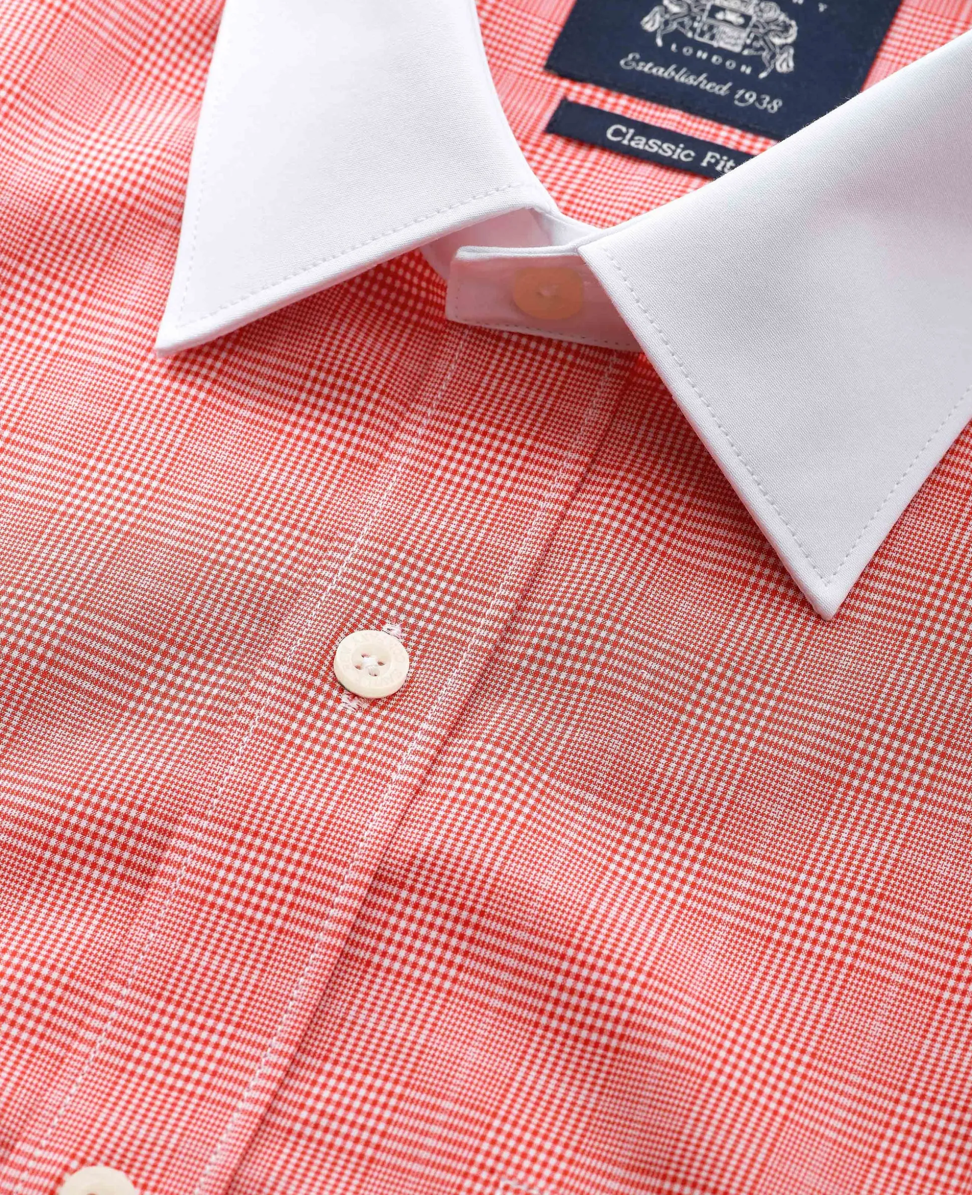 Red Cotton Prince of Wales Check Classic Fit Winchester Formal Shirt - Double Cuff