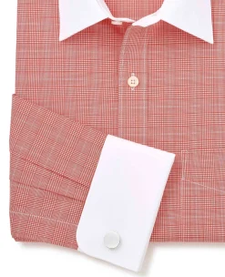 Red Cotton Prince of Wales Check Classic Fit Winchester Formal Shirt - Double Cuff