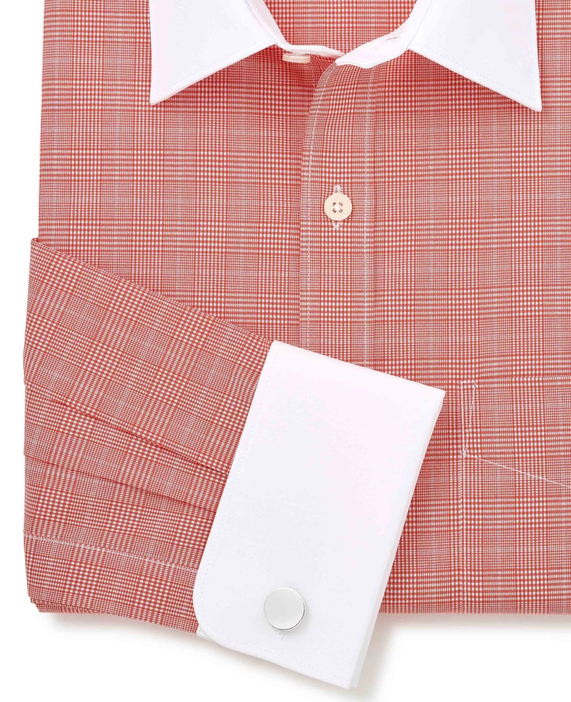 Red Cotton Prince of Wales Check Classic Fit Winchester Formal Shirt - Double Cuff