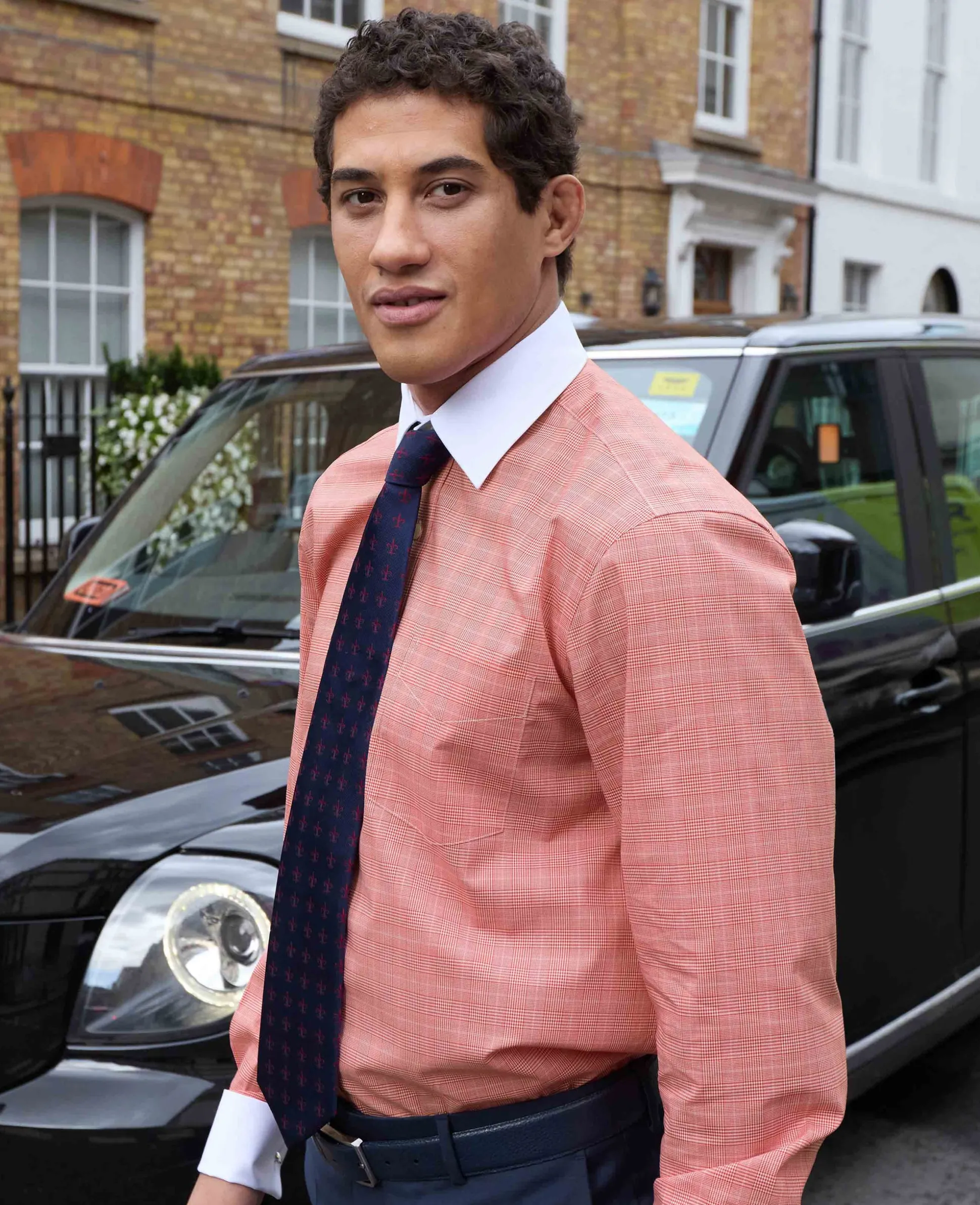 Red Cotton Prince of Wales Check Classic Fit Winchester Formal Shirt - Double Cuff
