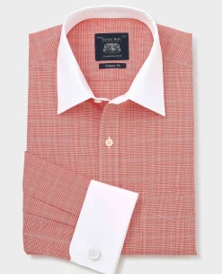 Red Cotton Prince of Wales Check Classic Fit Winchester Formal Shirt - Double Cuff